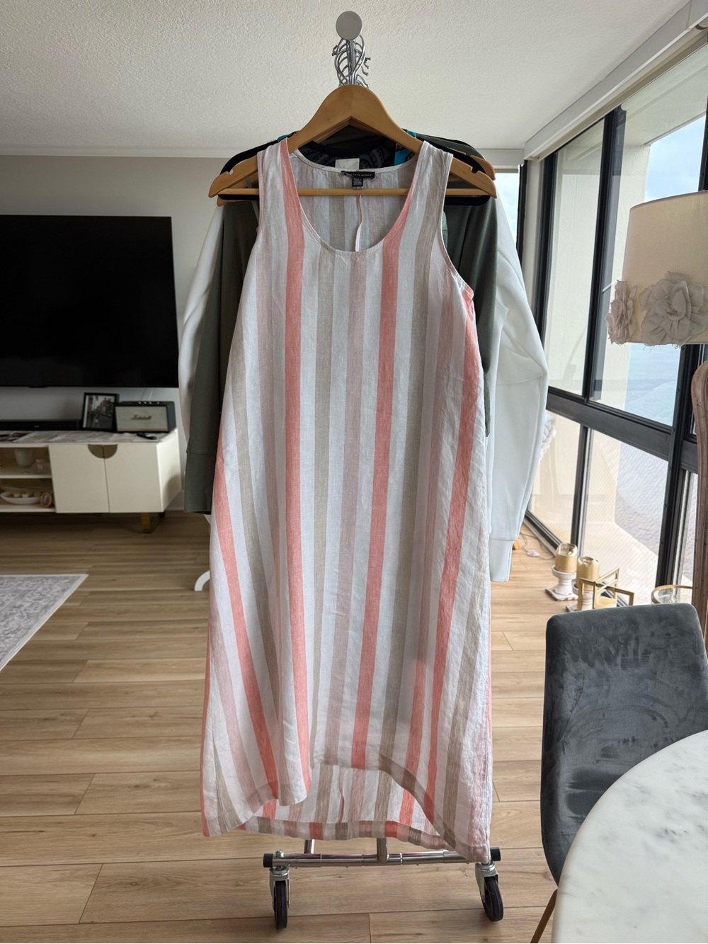 Saks Fifth Avenue Striped Maxi Dress in Pink coral, Tan & White Size XS
